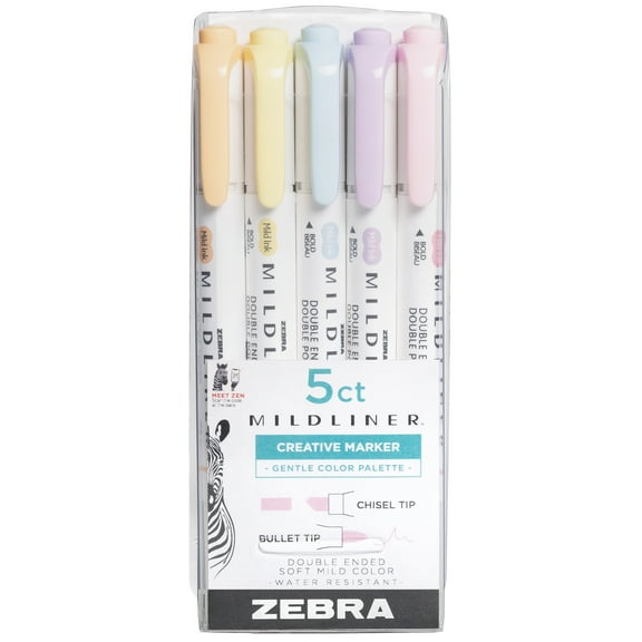 Zebra Mildliner Double Ended Marker Bold & Fine Point 5/Pkg-Gentle
