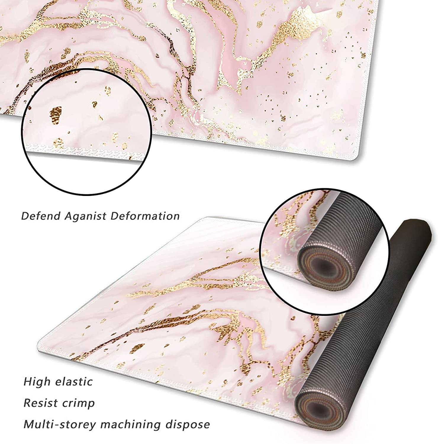 Extended Gaming Mouse Pad XXL Large Keyboard Mat Long Mousepad Desk Decor Writing Pad Non Slip Rubber Base Stitched Edges for Work, Game, Office, Home, 35.1" x 15.7" , Pink Marble