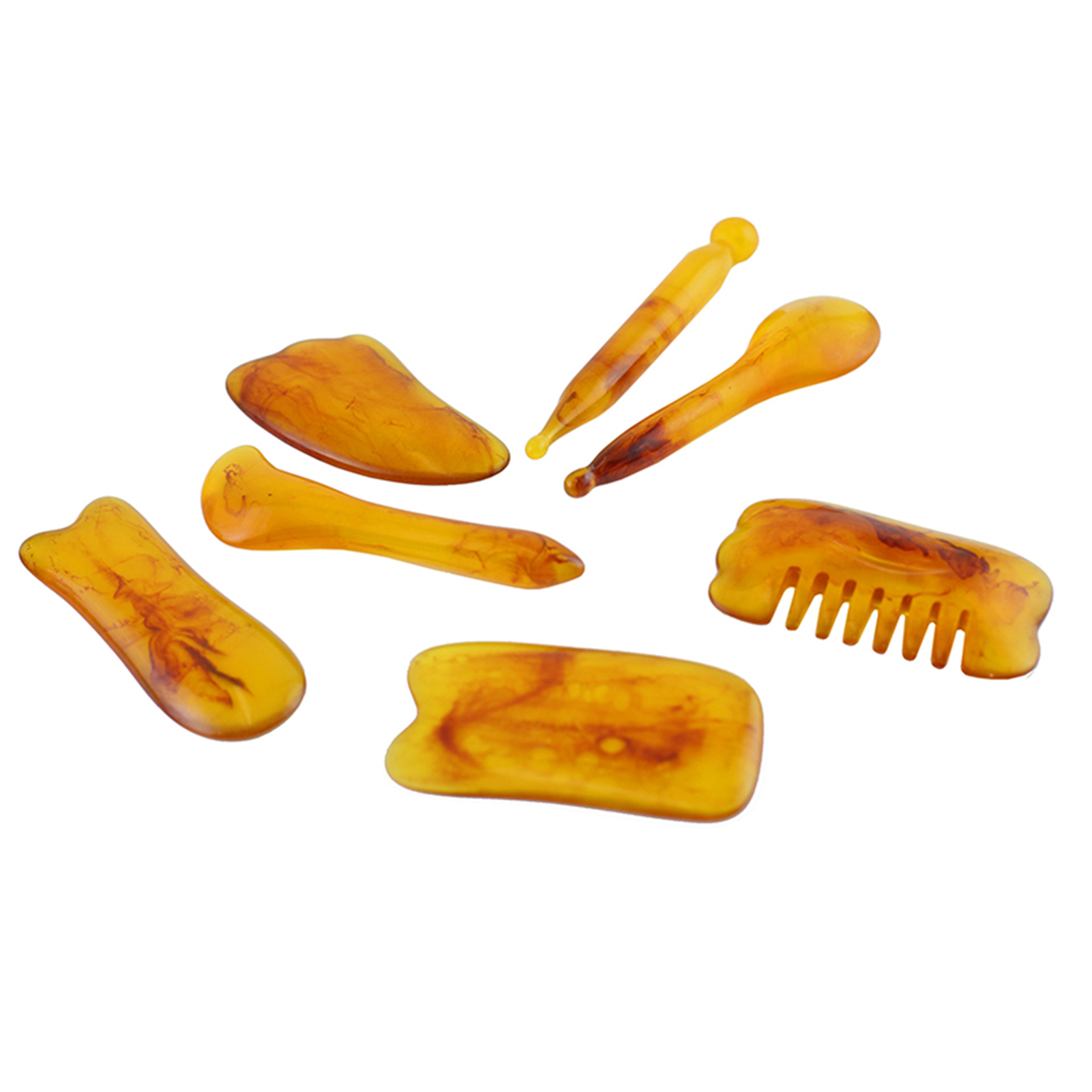 7 Pcs Scraping Massage Tool Kits Spa Skin Facial Natural Resin Scraper
