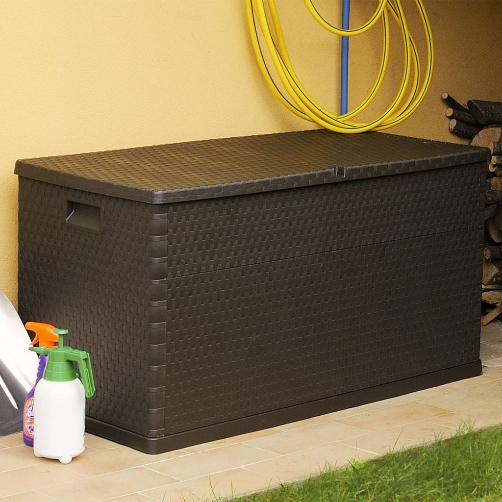 Kepooman Outdoor Patio PP Rectangle Storage Box for Deck Garden, Brown Kepooman Outdoor Patio PP Rectangle Storage Box for Deck Garden, Brown