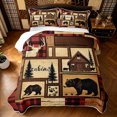 thumbnail image 2 of Manfei Rustic Grizzly Bear Twin Quilt Set, Countryside Cabin Twin Coverlet Set, Dark Brown Red, Black Reversible, 2pcs, 1 Bedspread and 1 Pillowcase, 2 of 7