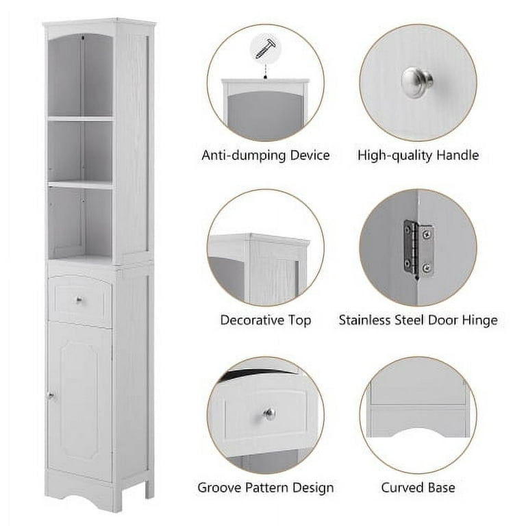 ChooChoo 67 Tall Bathroom Storage Cabinet Freestanding with Adjustable  Shelves, Narrow Storage Linen Cabinet with 2 Doors and 1 Drawers for  Bathroom