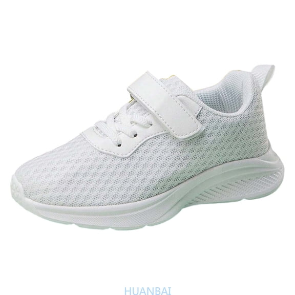 HUANBAI Breathable Mesh Sneakers For Boys Lightweight Comfortable Running Shoes Non Sole Durable Casual Athletic Footwear For Kids All Season ,(7-8 Years White) Size ,13