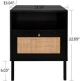 thumbnail image 2 of Natural Rattan Nightstands Set of 2, Accent End Table, Boho Bedside Table with 1 Hand Made Decorated Door for Living Room, Bedroom, Black, 2 of 17