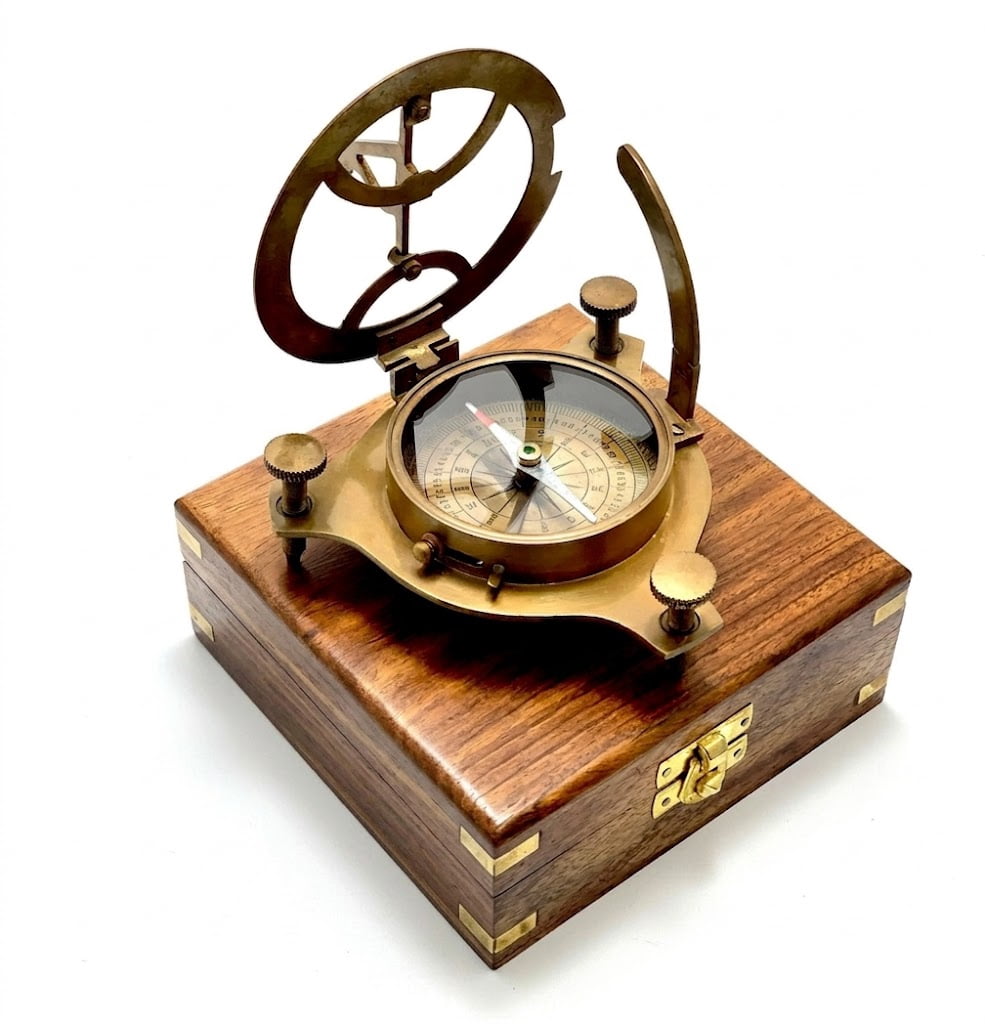Maritime treasures Vintage Brass Marine Compass with Wooden Box | Antique Nautical Desk  Decor  | Decorative Navigation Compass Collectible | Maritime Gift for Home Office & Library