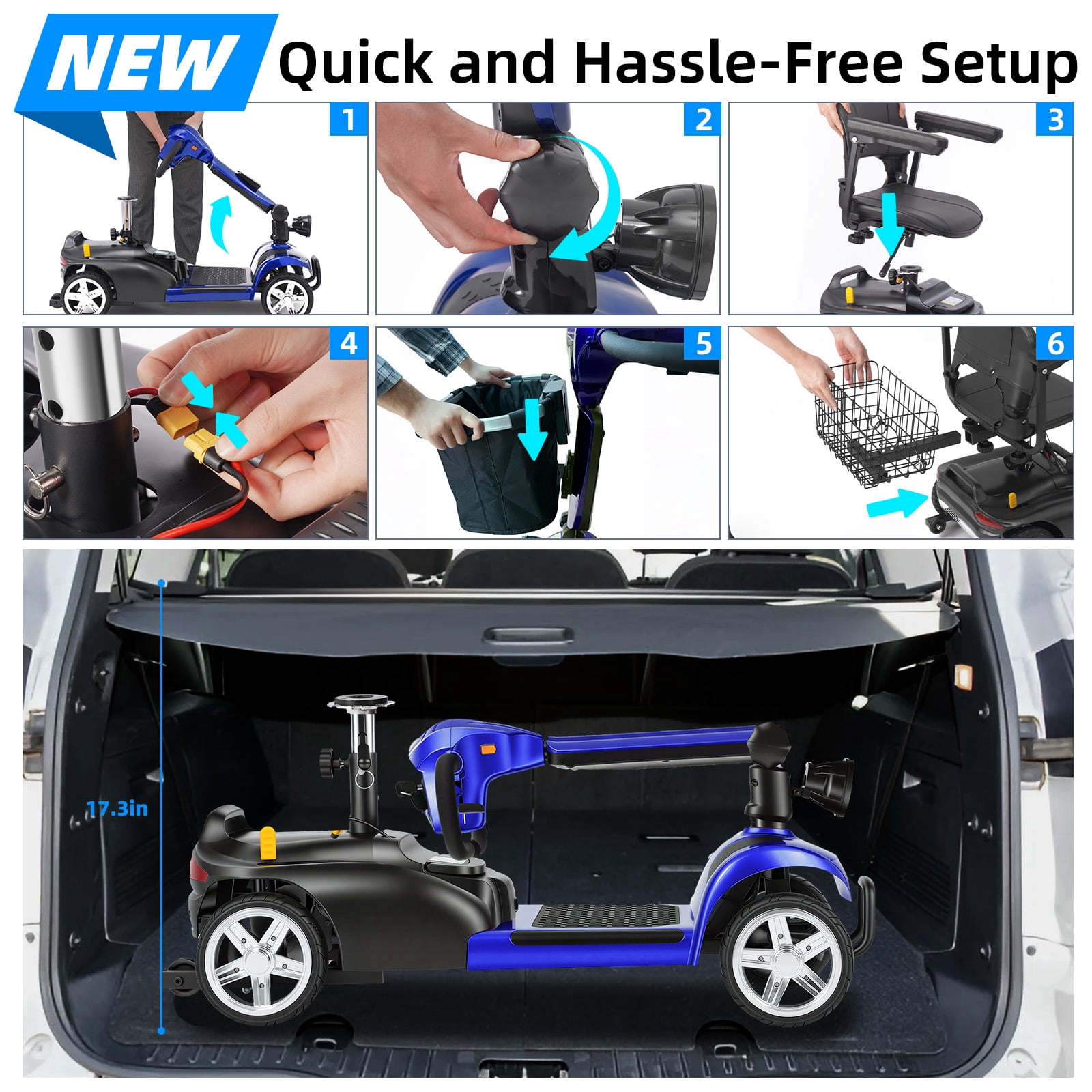 Mbxcooter 15/30 Miles Mobility Scooter,4-Wheel Mobility Scooter for Adults,Seniors,350W Electric Powered Wheelchair Device,Compact Duty Mobile for Travel with Dual Baskets, Rotating Seat