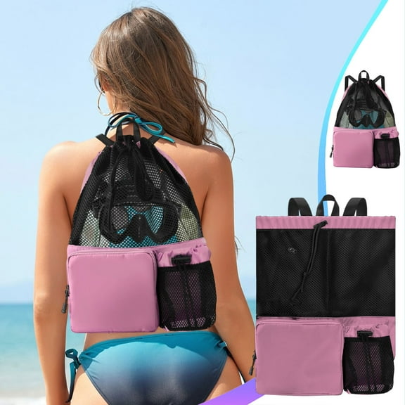 Giunmcul Festival Gift Swimming Bag Mesh Drawstring Backpack with Wet Bag Beach Backpack Gym Exercise Equipment Bag