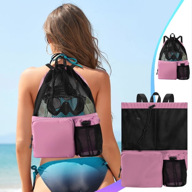 Mochila de malla con cordón y compartimento para bolsa húmeda, 18.5x15.7" de gran capacidad, bolsa de natación transpirable para gimnasio de playa para equipos deportivos, ropa, toallas - Tela