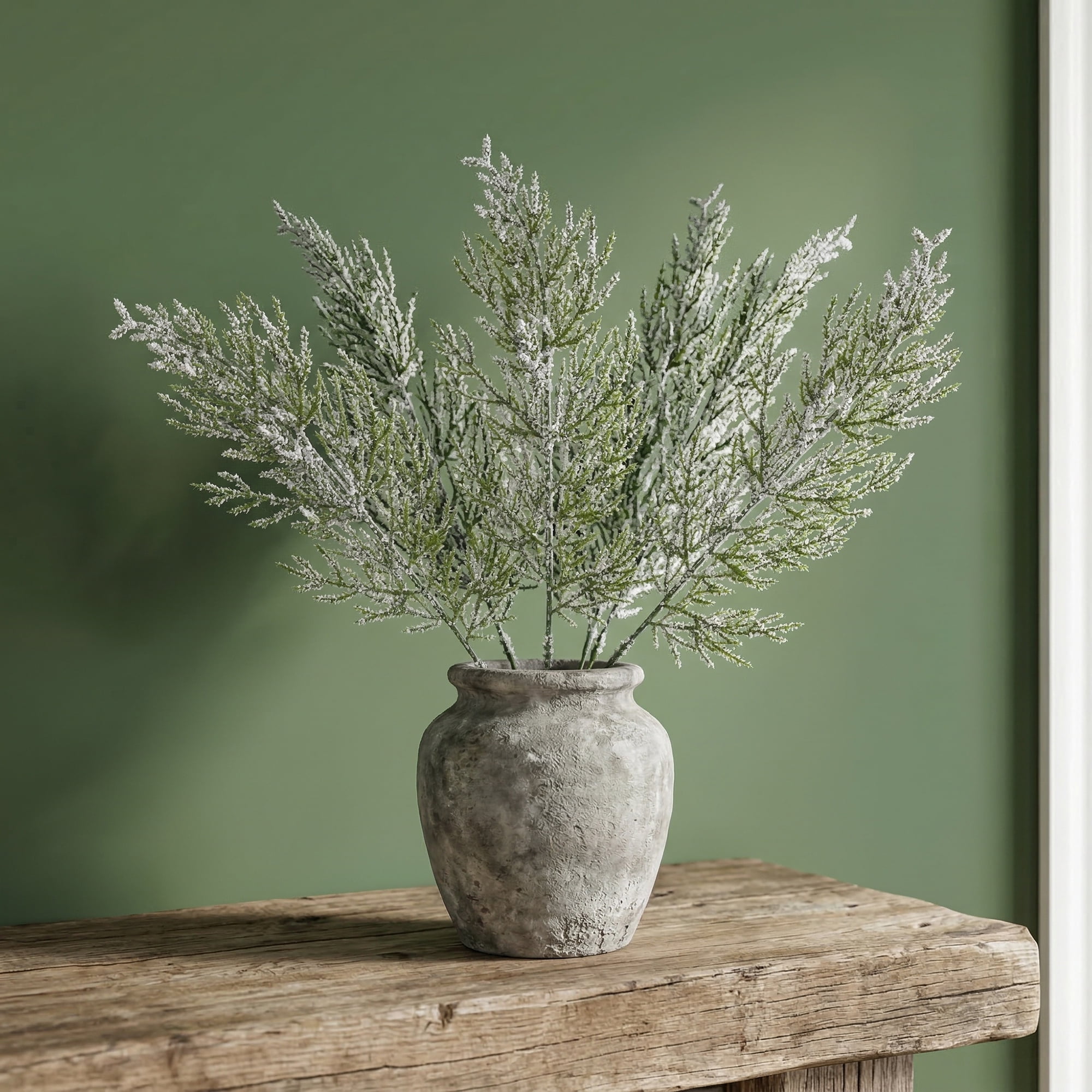 Unique Bargains 12pcs Artificial Pine Branches White-Green 13.8"