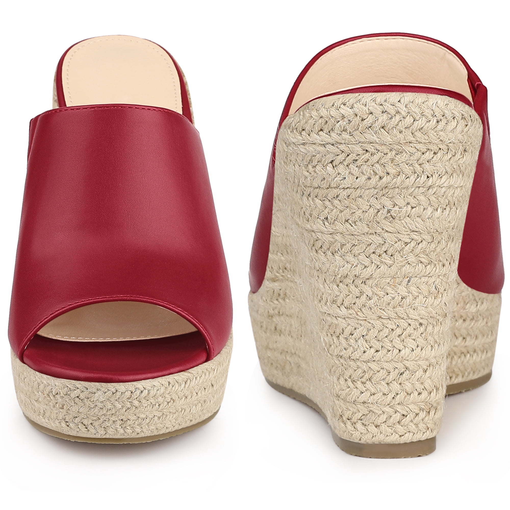 DARING DIVA Women's Open Toe Espadrille Wedge Heel Platform Slide Sandal Red 7