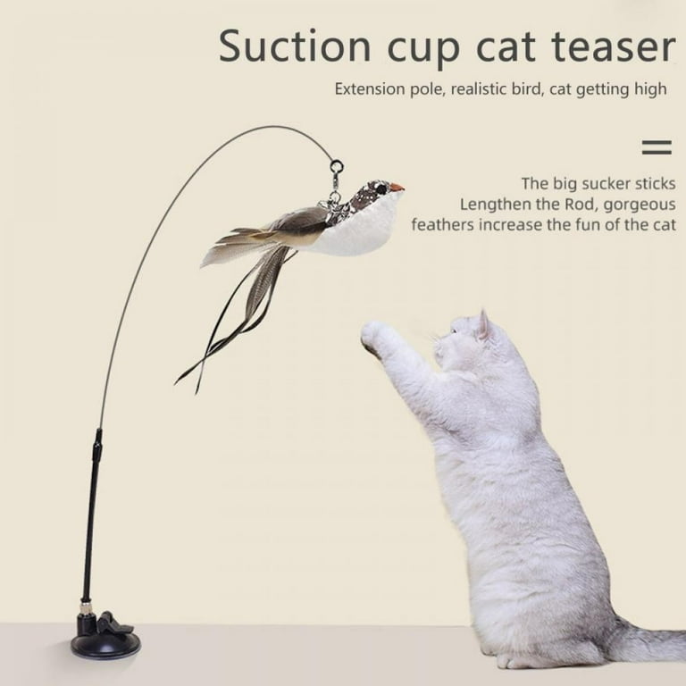 Interactive Cat Toy Intelligence Cat Toy Cat Fishing Stable with Feathers  Simucatstick Kitten Wand Toy Flying Bird Cat Toys with Suction Cup for  Small