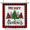 thumbnail image 4 of Buffalo Plaid Xmas Trees Shower Curtain Farmhouse Merry Christmas Shower Curtains Sets Red Grey Green White Design Bathroom Curtain 72x72 in with 12 Hooks, 4 of 6