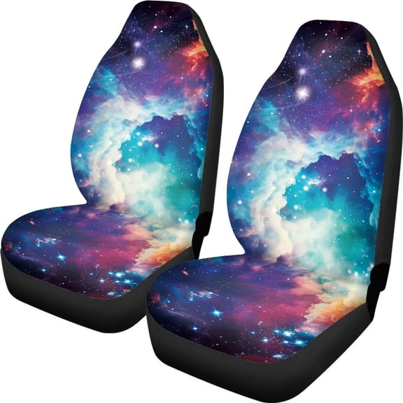 FOR U DESIGNS Galaxy Print Car Front Seat Cover Comfortable Car Seat Protector Wear-Resistan Auto Front Seats Only Interior Covers for Vehicle SUV Truck Sedan, Pack of 2