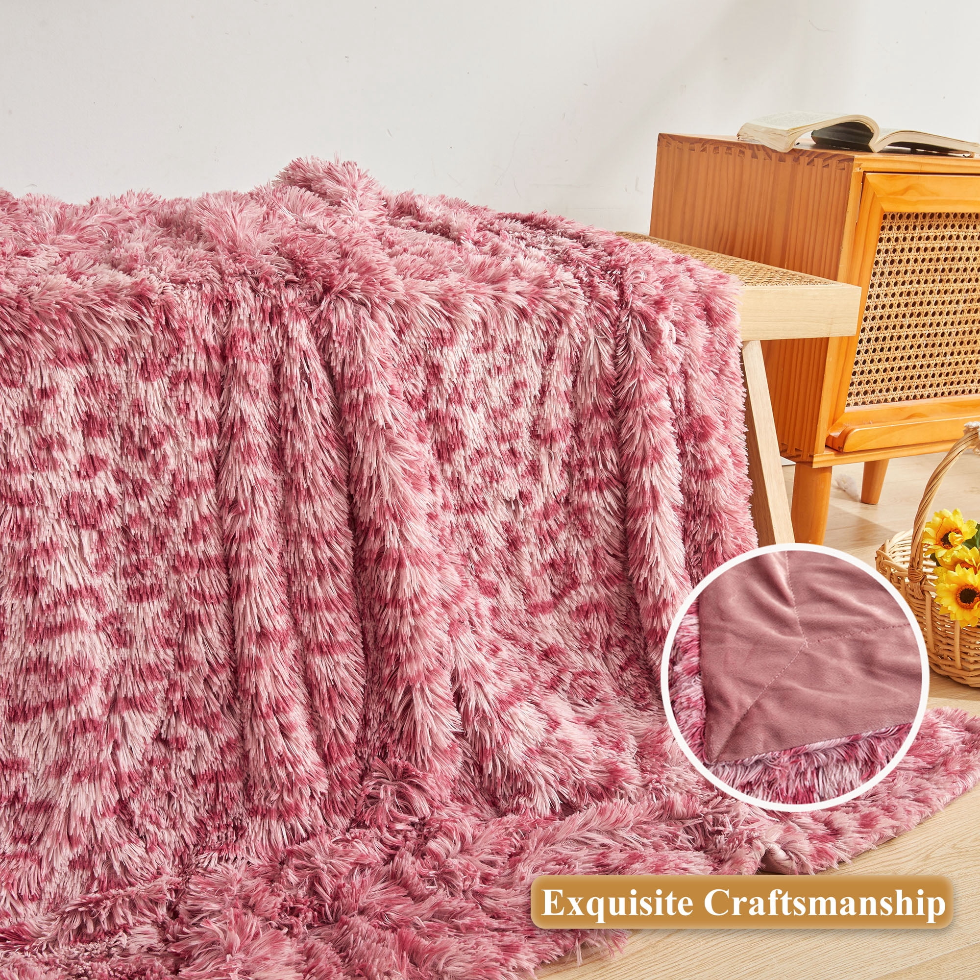 XeGe Luxury Faux Fur Leopard Print Blanket, Soft Cheetah Print Fluffy Bed Blanket, Shaggy Plush Decorative Couch Throw, Cute Furry Animal Print Fuzzy Throw for Sofa Bed Couch, Pink, 60x80