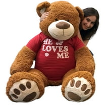 Big Plush 5 Foot Giant Teddy Bear 60 Inch Soft Brown Wears HE LOVES ME T-shirt
