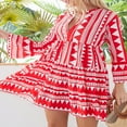 thumbnail image 4 of Femmes Été Floral Mini Robe Boho Flowy Robes Courtes Robe de Cocktail à Manches Longues, 4 of 7