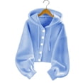 thumbnail image 4 of Sahpxhe Womens Cropped Cardigan Sweaters Hooded Long Sleeve Button down Knit Sweater Coat Soft Oversized Fall Casual Tops Blue M, 4 of 6