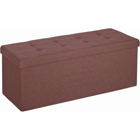 BOBOKY 43Inches Storage Ottoman Bench, Folding Footrest Padded Seat, Storage Chest Long Shoes Bench with Divider, Holds up to 660 lbs, for Living Room, Entryway, Bedroom, Brown