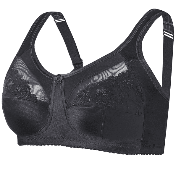 BIMEI Women's Mastectomy Bra Pockets Wireless Post-Surgery Invisible Pockets  for Breast Forms Flower Embroidery Everyday Bra Sleep Bra 2118,Black, 42A 