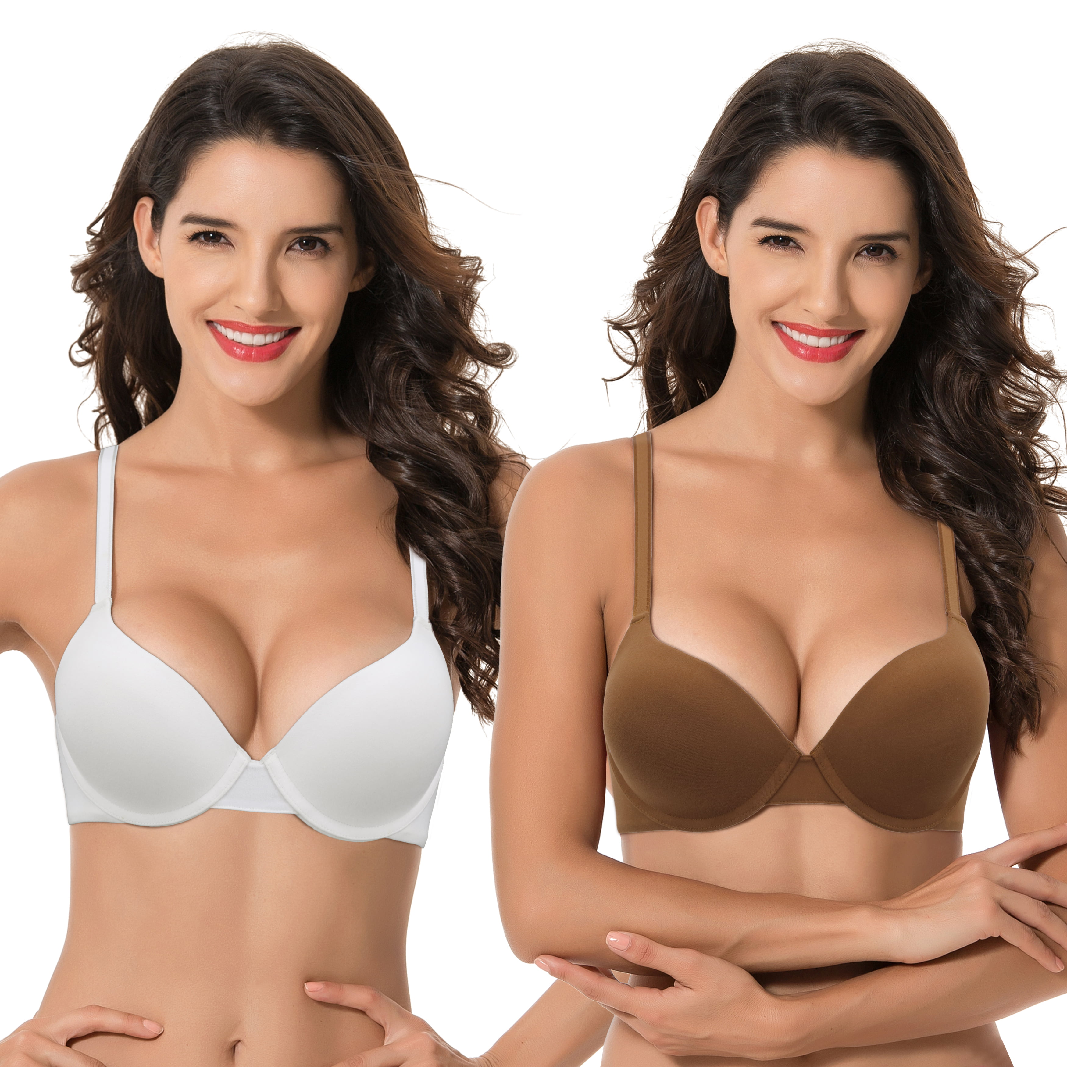 Curve Muse Women's Plus Size Full Coverage Underwire Front Close  Bras-2PK-Yellow,Grayish Brown-32DDD