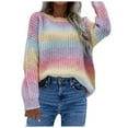 thumbnail image 2 of AOOCHASLIY 2023 Womens Sweater Women's Fashion Pullover Stripe Round Neck and Winter Long Sleeved Sweater Top Women, 2 of 5