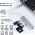 thumbnail image 2 of Adaptador Hub Ethernet Rj45 Red Lan Usb C 3 Usb3.0 Gris, 2 of 5