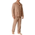 thumbnail image 5 of Vetsdori Mens Warm Fleece Pajamas Sets Comfy Long Sleeve Collar Button Shirts and Pants Homewear Pockets 2 Pieces Winter Cozy Plain Loungewear for Men Casual, 5 of 9