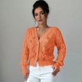 thumbnail image 6 of Women'S Crochet Cardigan V Neck Long Sleeve Decorated Button Down Knit Sweater Tops Orange S, 6 of 7
