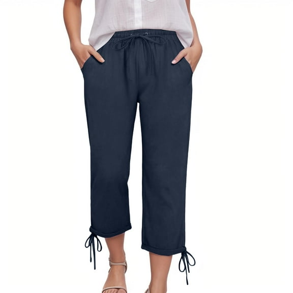 GEWSEY Women's Capris Pants with 2 Pockets Lightweight Quick Dry Travel Hiking Summer Pants for Women Casual (Navy, M)