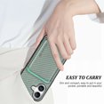thumbnail image 6 of Dteck Detachable Back Cover for iPhone 16 with Card Holder, Magnetic Wallet Pocket Carbon Fiber Texture PU Leather Slim Phone Case, Green, 6 of 12