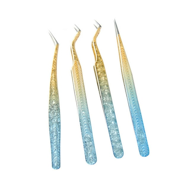 Professional Lash Tweezers, Eyelash Extensions Non-Slip Diamond Grip Handle Premium Steel Tools for Volume Fan Making & Isolation, Lightweight Comfortable Design for Beauty Salons & Experts (Set Of 4)