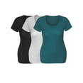 thumbnail image 3 of Emmalise Women's Short Sleeve Tshirt Scoop Neck Tee Value Set (3Pk, Blk, White, DpJungle, XX-Large), 3 of 6