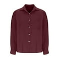 thumbnail image 5 of Ecqkame Womens Button Down Shirts Turndown Collar 3/4 Sleeves Solid Color Tops Elegant Dressy Business Casual Blouses 01-Wine L, 5 of 6
