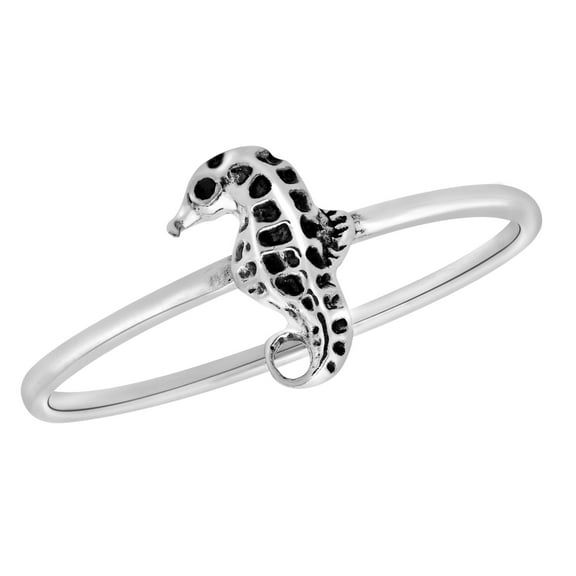 Ocean Coast Little Seahorse Sterling Silver Band Ring for Female Adult Size-7