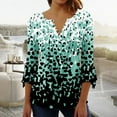 thumbnail image 2 of DDAPJ pyju Tops to Hide Belly for Women 3/4 Ruffled Sleeve Tunic Blouse Loose Casual Floral Printed Henley Shirts 2025 Green S, 2 of 5