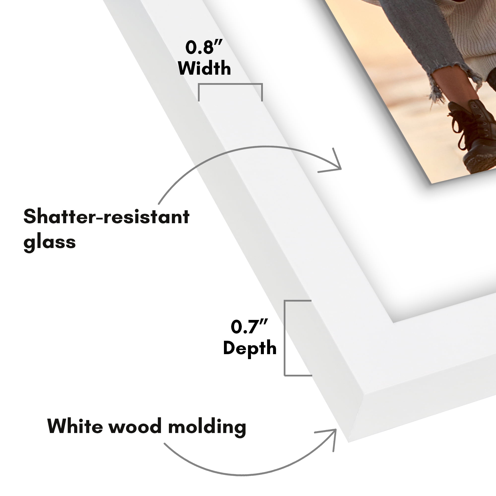 Americanflat 8x10 Picture Frame Floating Polished Crystal Clear Glass Display Photo Signature Float - White