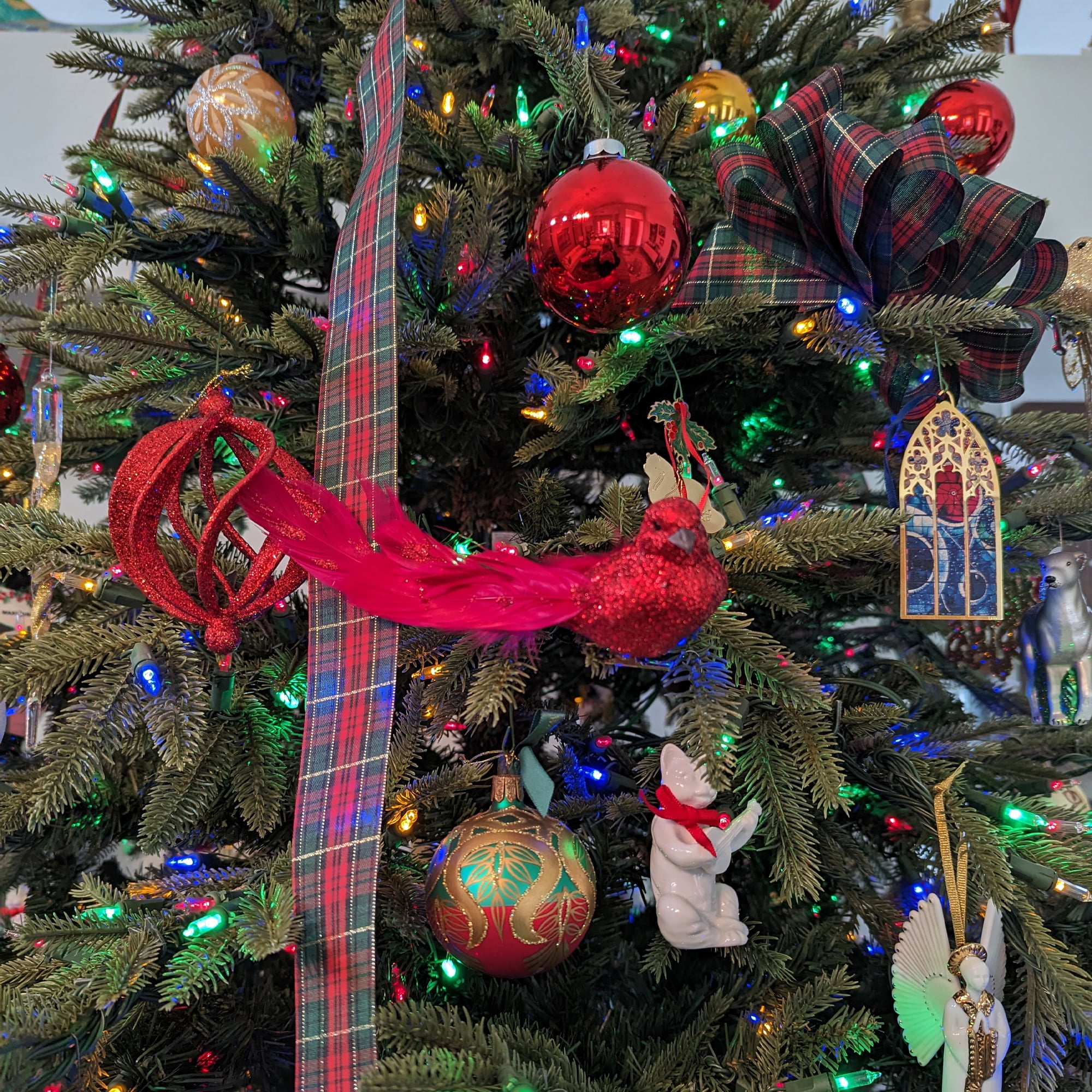 7" Red Glittered Bird With Feathers Christmas Clip On Ornament