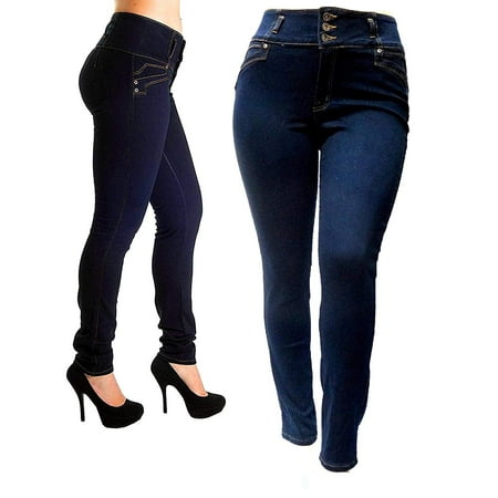 Jack David Womens Plus Size High Waisted BLACK/BLUE Stretch Skinny DENIM JEANS (Best Place To Get High Waisted Jeans)