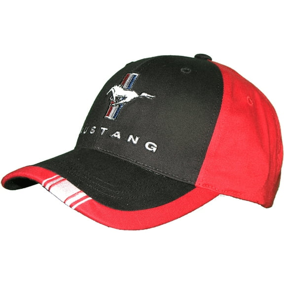 Ford Mustang Tri-Bar Logo Black and Red Hat