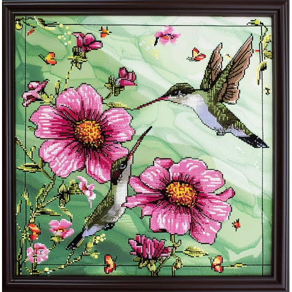 Cute Hummingbirds and Flowers DIY 11CT Stamped Cross Stitch Kits for Beginners Easy Needlepoint Embroidery Counted Cross Stitch Art Craft for Wall Decoration 14x14inch(4)