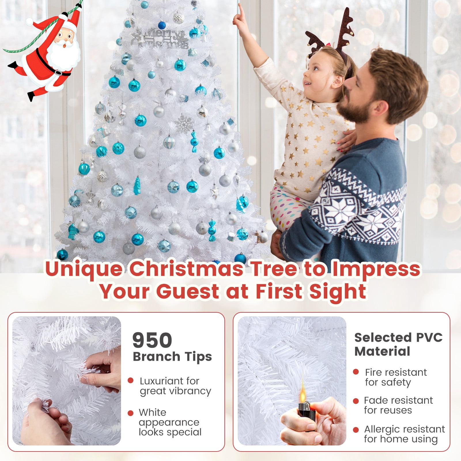 Costway 7Ft Artificial PVC Christmas Tree Stand Indoor Outdoor White