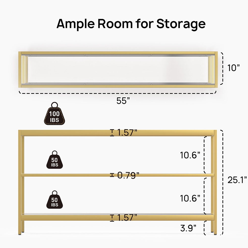 Resenkos Console Table with 3 Tiers, 35” Hallway Entryway Table with Metal Frame, Open Sofa Table with Tempered Glass for Living Room, Entrance, Yellow Resenkos Console Table with 3 Tiers, 35” Hallway Entryway Table with Metal Frame, Open Sofa Table with Tempered Glass for Living Room, Entrance, Yellow