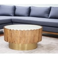 thumbnail image 2 of HomeRoots 565069 31 in. Gold Natural & White Iron Wood & Faux Marble Round Block Coffee Table, 2 of 5