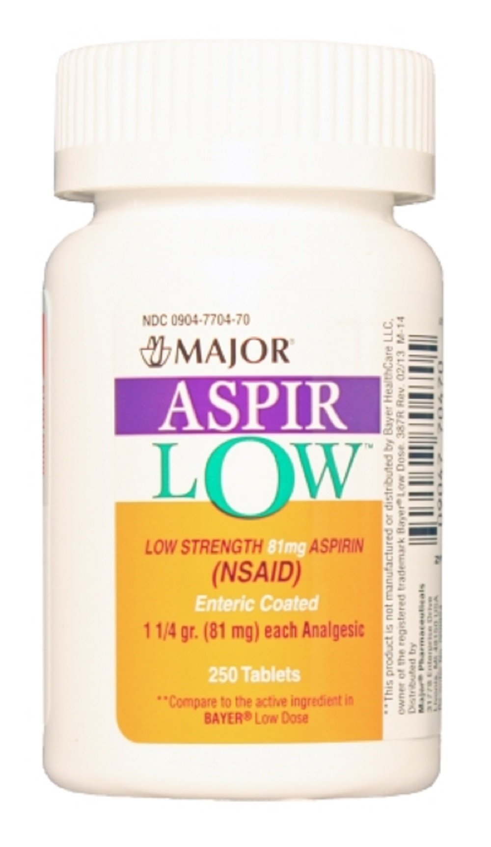 Major Aspir Low Enteric Coated Low Strength Aspirin Tablets, 81 mg, 250