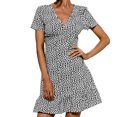 thumbnail image 2 of CEHVOM Women's V-Neck Short Sleeve Print Slim Casual Beach Style Mini Dress, 2 of 6