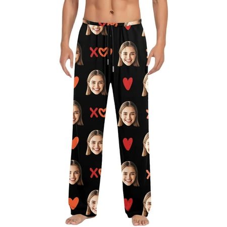 ZHOUCHANKIDS Mens Valentine s Casual Trousers Men s Casual Drawstring Pants Soft Valentine Print Comfortable Relaxed Fit Sleepwear Wear Black XL