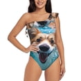 thumbnail image 2 of Picia Sea Swimming Corgi Pattern Women's One Piece Swimsuits,One Shoulder Swimwear Asymmetric ,Ruffle Monokinis Bathing Suits,High Waisted Flattering Bathing Suits-Medium, 2 of 8