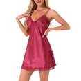 thumbnail image 4 of INSPIRE CHIC Vestido de Lencería de Encaje para Mujeres con Escote en V, Camisón Mini de Satén, Talla XS, Rojo Vino, 4 of 6