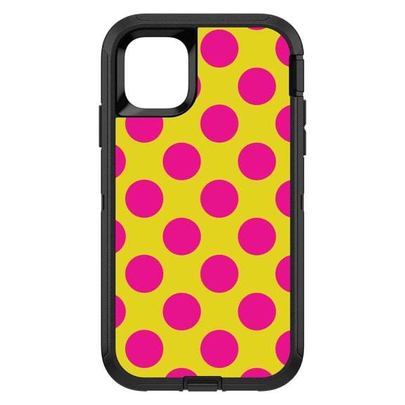 DistinctInk Custom SKIN / DECAL compatible with OtterBox Defender for iPhone 11 (6.1" Screen) - Yellow Hot Pink Polka Dots