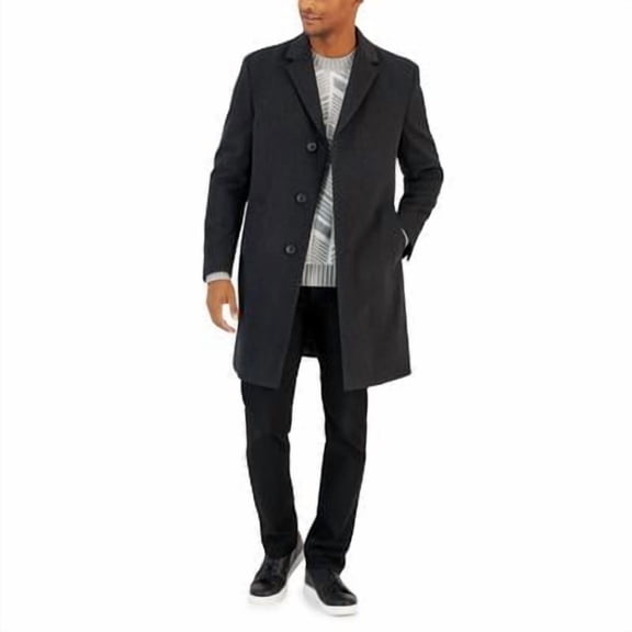 Nautica Mens Classic-Fit Camber Wool Overcoat Coat 44L Charcoal Grey